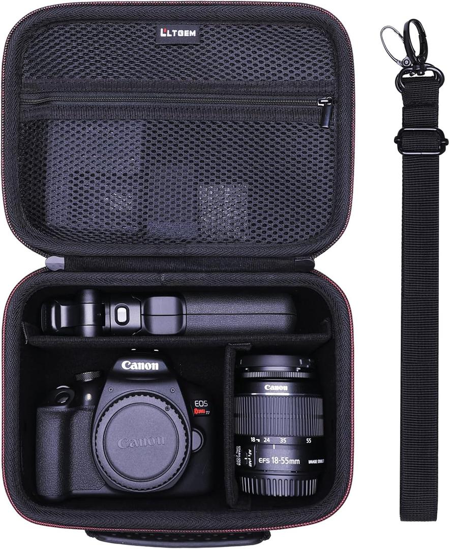Camera Case Compatible with Canon EOS Rebel T7/R50/R6 Mark II/R100/R50 V/T6/R8/R10/R5 Mark II/RP/R7/5D Mark IV/SL3/R5/T100 DSLR SLR Camera, Len and Tripod with 4 Dividers and Shoulder Strap, Black (Small)