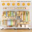 Rolling Clothes Rack, Clothing Racks for Hanging Clothes, White