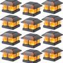 Dynaming 12 Pack Solar Flame Post Cap Lights Outdoor, Solar Powered Fence Post Light, Flickering Flame LED Lantern Lamps for Garden Deck Patio, Only Fit 4x4 Wooden Posts (True Size 3.5"x3.5")