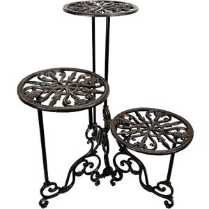 Linton Arts 24" 3-Tier Cast Iron Plant Stand, Ornate Indoor Plant Shelf | Foldable heavy-duty wrought iron plant stand, indoors plant stand, rustic display rack for balcony, patio & garden corner