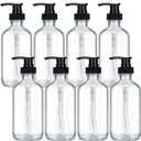 8 Pack Glass Pump Bottles with Black Lotion Pumps 8 oz Refillable Pump Bottles Dispenser Thick Glass Lotion Soap Shampoo Massage Oil Containers Multipurpose for Salon Cosmetic Kitchen Bathroom(Clear)