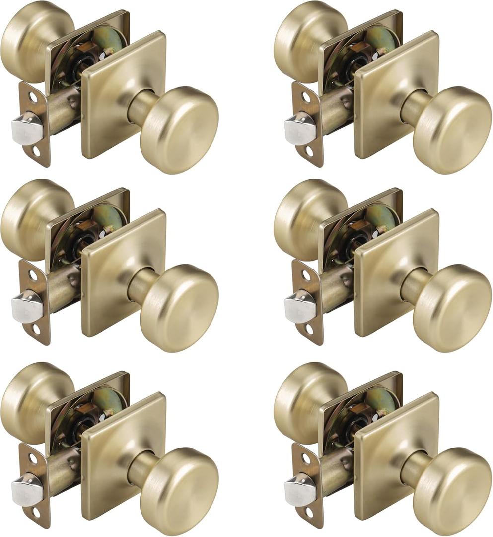 Black Door Knobs, Pismo Door Knob with Lock, Privacy Door Handles Interior for Bath & Bed (Passage, Gold, 6)