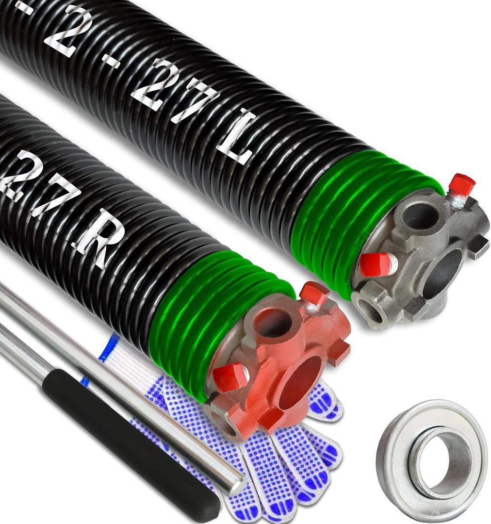 Garage Door Torsion Spring Set, Pair of 2" Electrophoresis Coated Garage Door Spring Replacement with 2 Non-Slip Winding Bars and Bearing, Minimum 16000 Cycles (.243x2x27)