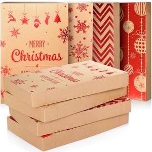 Eaasty 12 Pack Christmas Shirt Boxes Kraft Shirt Box with Lids 4 Designs 14.2 x 9.4 x 2 Inch Large Christmas Boxes Wrapping Gift Box for Holidays, Birthdays, Hanukkah, Father's Day(Red)