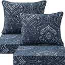 Outdoor Patio Chair Cushions Set, 22" x 22", Set of 2, Water-Repellent, Fade Resistant, Deep Seat Bottom and Back Cushion for Backyard, Couch, Sofa and Patio Furniture, Damask Blue Flower
