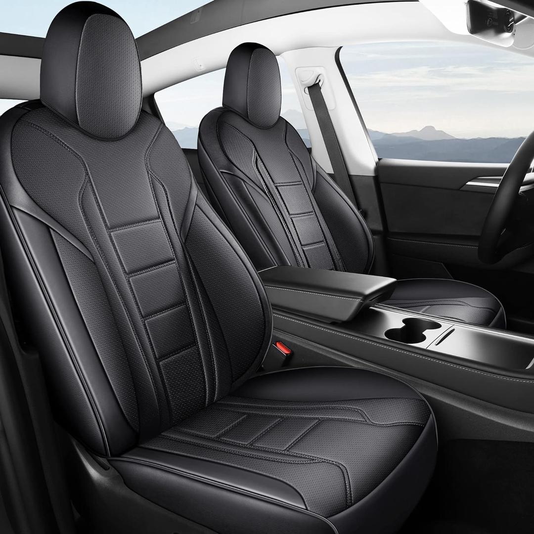 FREESOO Seat Covers for Tesla Model Y 5 Seater Waterproof Nappa Leather Seat Cover Full Set Protector Accessories Custom Fit 2020 2021 2022 2023 2024 Black