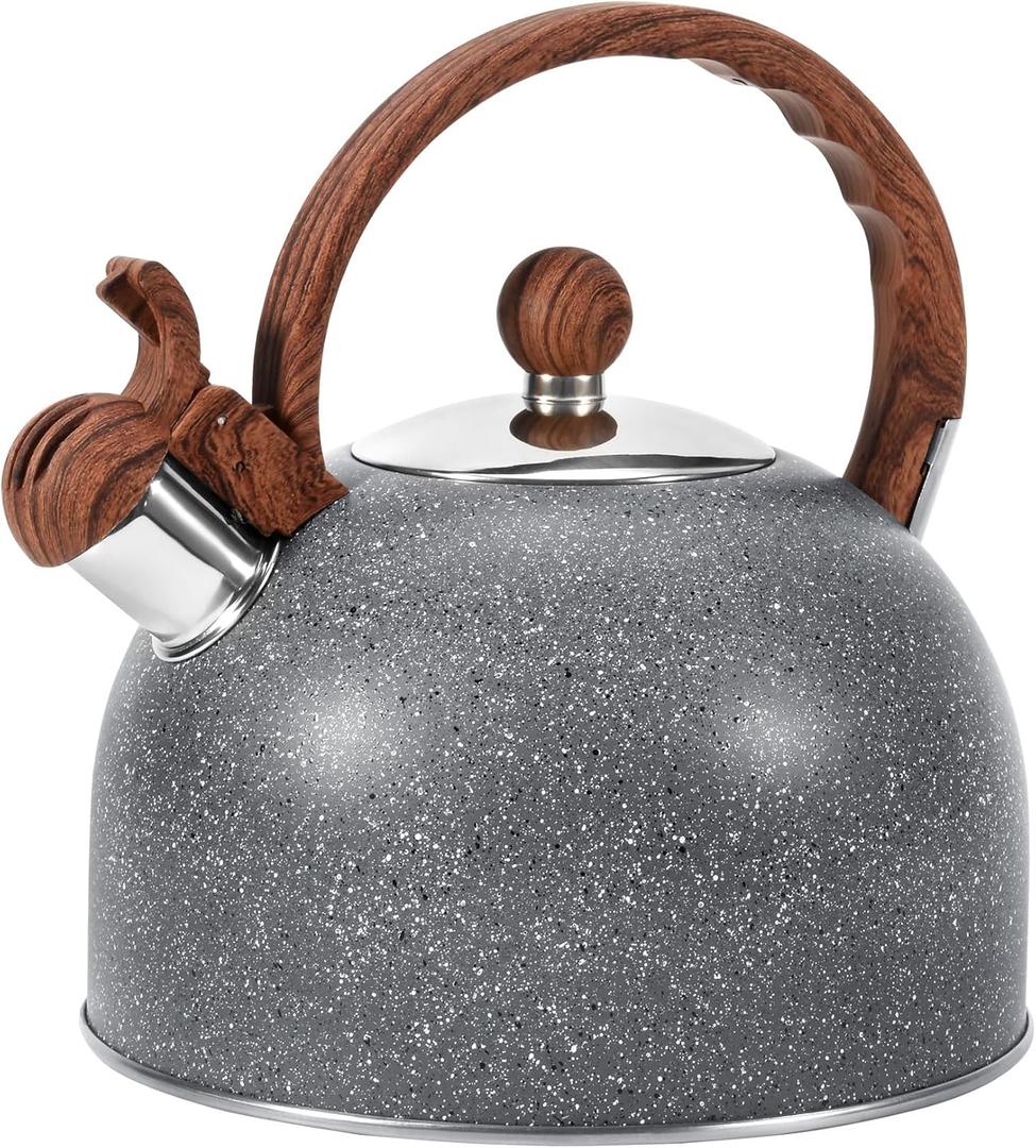 GGC 2.7QT/3L Whistling Tea Kettles for Stove Top, Stainless Steel Tea Kettle with for Boiling Water Milik or Coffee, Starry Gray Tea Pots with Wooden Anti Heat Handle