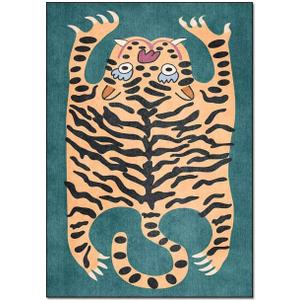 Tiger Rug for Bedroom Vintage Boho 2x3 ft Small Area Rug Washable Funky Carpet for Kids Room Non-Slip Abstract Cartoon Cute Bathroom Door Mats Green