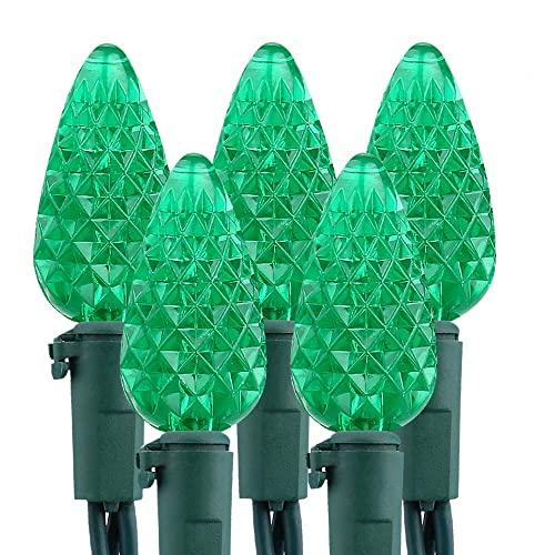 Brizled C5 Green Faceted LED Christmas Lights, 100 LED 33ft Connectable 120V UL Certified Outdoor Xmas Lights for Halloween & Christmas Party Decoration