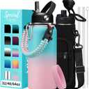 32/40/64 OZ Water Bottle with Straw - Spout Lid, Kepp Cold-48H Hot-24H, Insulated Water Bottles with Strap Carrier Bag, Paracord Handle, Protective Boot, Leakproof Metal Hydro Water Flask (Green Pink Gradient)
