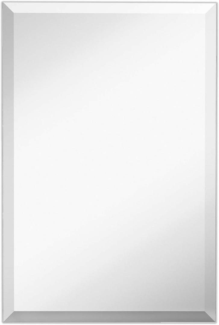 Hamilton Hills 16x24 inch Frameless Rectangular Mirror | Small Polished Glass Core Back, Lightweight Vanity Mirror | Beveled Bathroom Mirrors for Wall | Hanging Horizontally or Vertically Gym Mirror