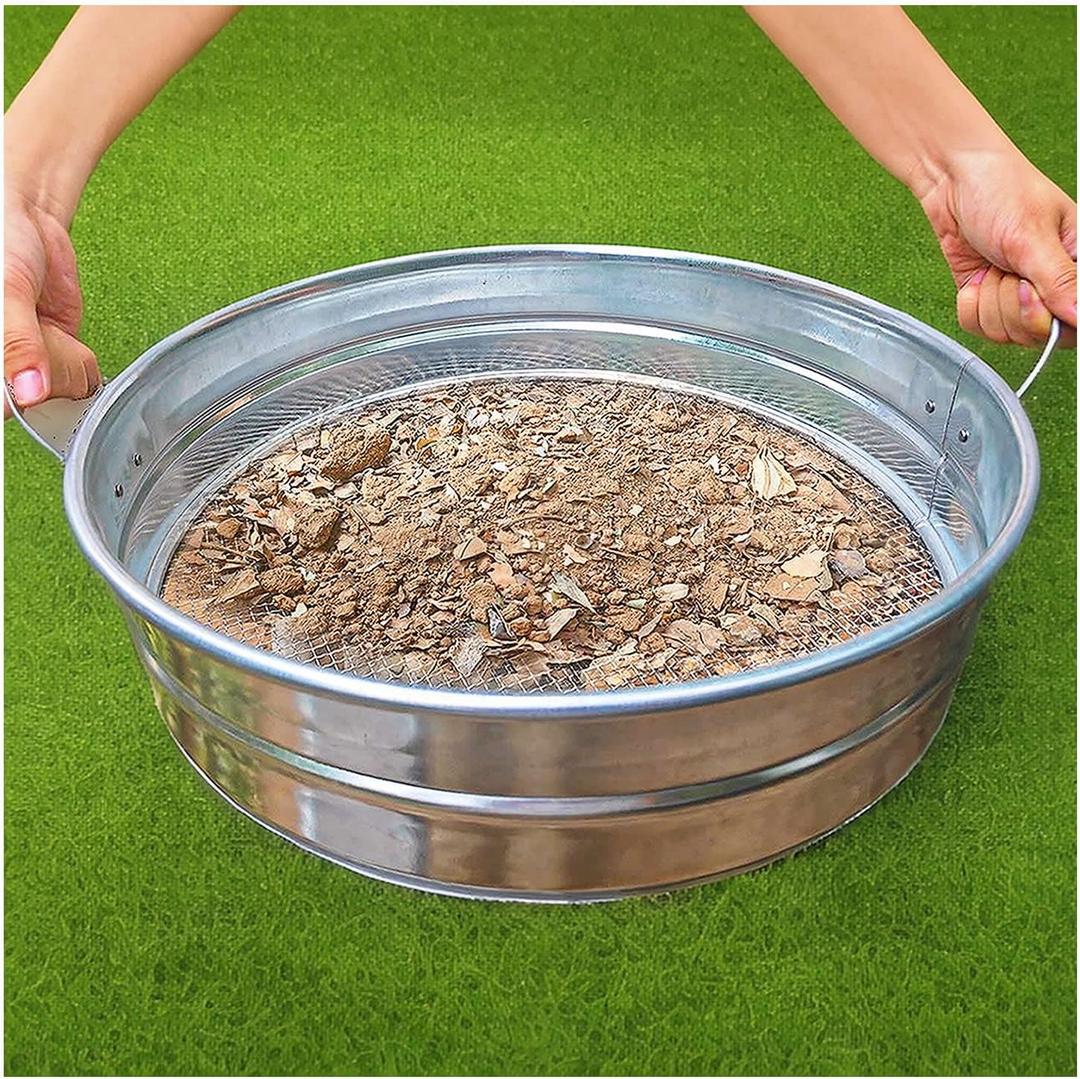 19'' Extra Large Soil Sifter with Handles, Compost Sifter for Gardening, Dirt Sifter,Rock Sifter,Garden Sieve for Compost Dirt Rocks Pellet Gravel Sand Leaves,Garden Tool 19" x19"x4.3" with 1/4" Mesh
