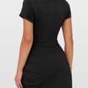 Caracilia Women Summer Short Sleeve Square Neck Bodycon Tie Cinched Waist Romper Mini Dress Athletic Night Out Vacation Dress, Small