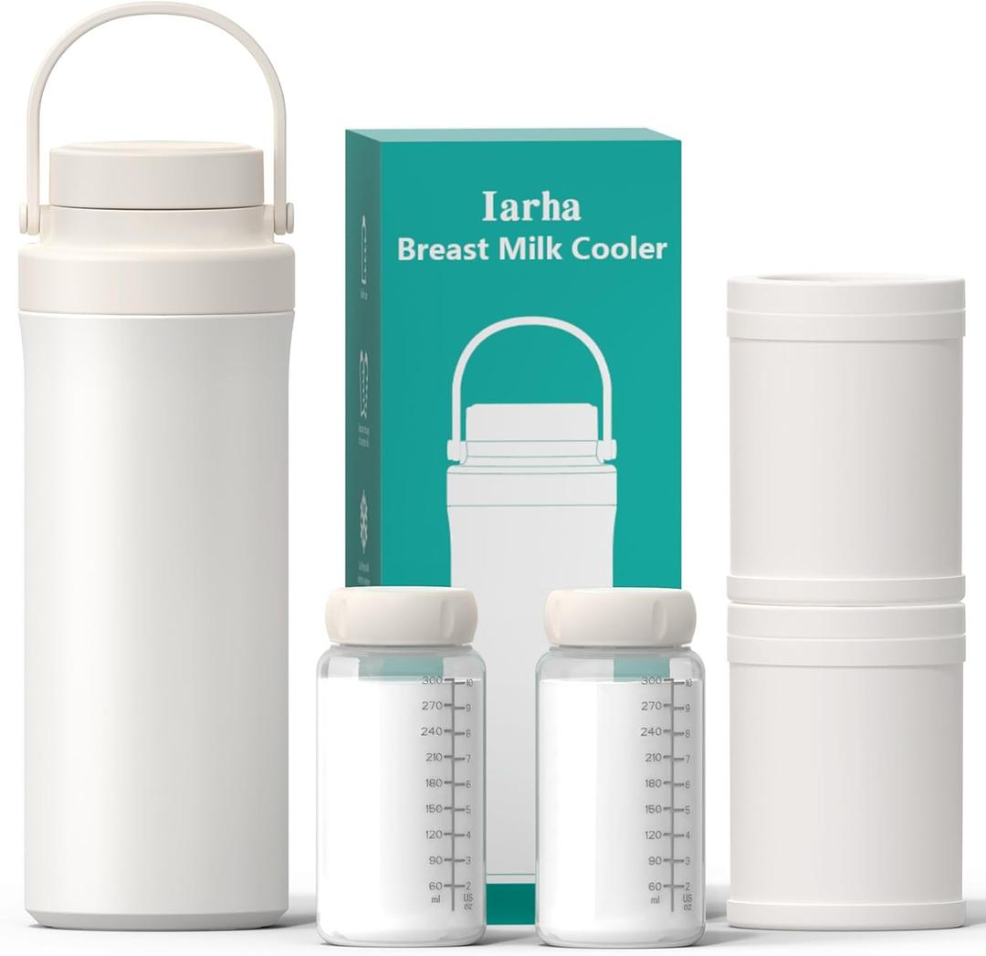 Portable Breast Milk Cooler, 22oz Breastmilk Cooler Bottle With 360Total Cooling for 24 Hours, Storage Container with 2pcs Baby Bottles, Breastfeeding Essentials, Beige