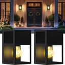 Outdoor Solar Wall Lights, High Brightness Waterproof Lanterns, Porch LED with Stainless-Steel & Tempered Glass, Black Sconce for Door Entryway, Garage, Patio, Yard, Warm White 2Pk