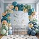 2 x Dusty Blue Balloon Garland Arch Kit, Sage Green Dusty Blue Sand White Gold with Confetti Latex Balloons for Boy Baby Shower Wedding Birthday Party Decorations