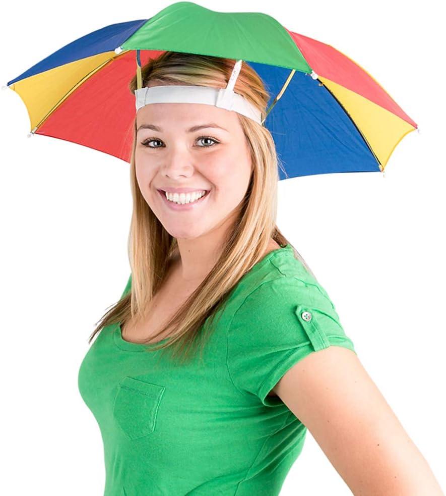 Bedwina Umbrella Hat Pack of 2 - Colorful Party Hats - 20 Inch, Hands Free, Funny Rainbow Colorful Beach Party Hats, Adjustable Size Fits All Ages, Kids, Men & Women