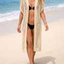 Saodimallsu Women Crochet Swimsuit Coverup Short Sleeve Open Front Long Cardigans Maxi Boho Knit Beach Outfits Apricot (Brown, M)