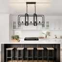 TOULMJ 5-Light Dining Room Light Fixture, 31.5" Black Farmhouse Kitchen Island Lighting Modern Linear Chandeliers for Dining Room Kitchen Island with Adjustable Rods