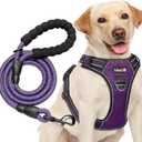 No Pull Dog Harness Adjustable Reflective Oxford Easy Control Medium Large Dog Harness with A Free Heavy Duty 5ft Dog Leash (M (Neck: 14.5"-20.5", Chest: 22"-28"), Purple Harness+Leash)