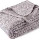 KAWAHOME Summer Sweatshirt Blanket Queen Size for Bed-Lightweight Breathable Blankets, Soft Thin Knit Jersey Blanket for Hot Sleepers, 90 X 90 Inches, Heather Brown