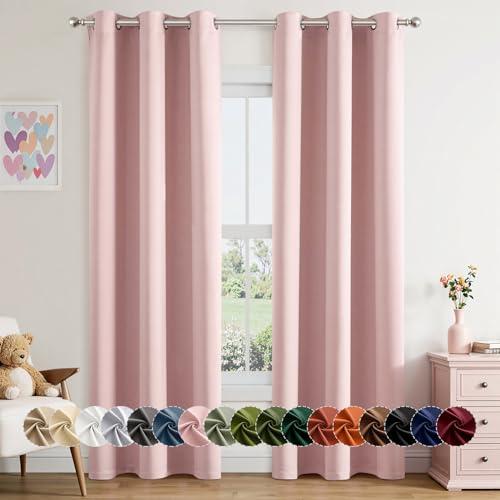 MIULEE Baby Pink Blackout Curtains for Girls Bedroom Living Room 78 Inches Long 2 Panels, Nursery Thermal Insulated Room Darkening Drapes Solid Grommet Top Noise Reducing Window Curtains 40x78 Inch