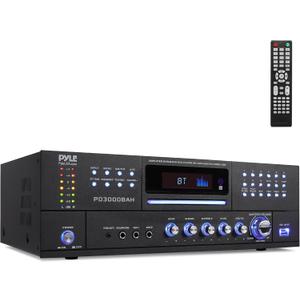 Pyle 3000W 4-Channel Wireless Bluetooth Amplifier - Stereo Home Audio Receiver with Front CD/ DVD Player, FM Radio, Hi Def Input, Aux, RCA, USB, 2 Mic Inputs w/ Echo, Subwoofer Out - Rack Mount
