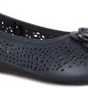 Antwerp Womens Flats Slip-On Shoes Comfortable with Memory Foam Eyelet Details & Rose Ornament (8.5 Wide, Navy)