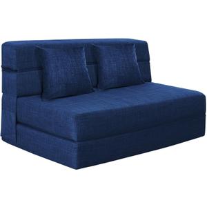 Nigoone 60 Inch Folding Sofa Couch Memory Foam with Pillow Convertible Sleeper Mattress Futon Lazy for Living Room, Washable Cover, Queen Size, Dark Blue