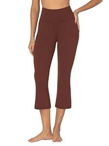 Sunzel Sunzfly Mini Flare Capris Leggings for Women, High Waist Bootcut Yoga Pants, Tummy Control Cropped Flared Workout Pant 23" Wine Red Medium