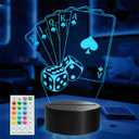 Poker Night Light, 3D Illusion Lamp with 16 Colors Changing, Timer, 4 Flash Modes and Dimmable, Poker Cards Decor Playing Cards Dice for Casino Decorations, Man Cave Lights Poker Accessories
