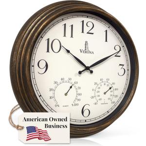 Outdoor Clocks for Patio Large Waterproof with Thermometer - 18 inch Indoor Outdoor Wall Clock with Temperature and Humidity Combo - Weatherproof, Accurate & Easy to Read for Pool, Garden & Home Decor