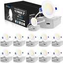 VOLISUN 12 Pack 3 inch Recessed Lighting, 5CCT LED Recessed Light with Junction Box, 2700K-5000K Selectable, Dimmable Canless Wafer Downlight, LED Ceiling Light ETL Certificated