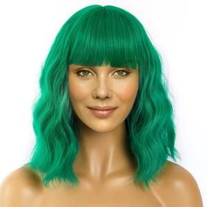 LANICE Green Wig for Women Short Bob Wigs with Bangs Natural Synthetic Wig Shoulder Length Colorful Wigs for Daily PartyUse(12inch,Green)