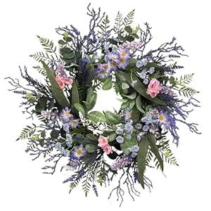 24 Inch Purple Wreath for Front Door with Eucalyptus Leaves and Lavender, All-Season Artificial Spring Summer Wreath for Indoor Outdoor Wedding Farmhouse Holiday