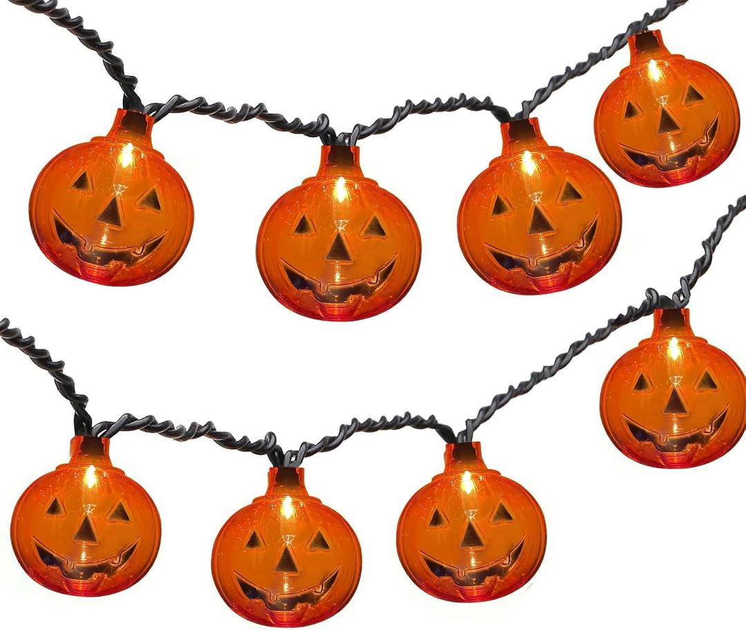 Halloween String Lights, 8.5Ft Jack-O-Lantern Pumpkin Lights with 10 3D Pumpkin, Plug in Waterproof Halloween Light for Indoor Home Bedroom Outdoor Camper Decor Party Decorations