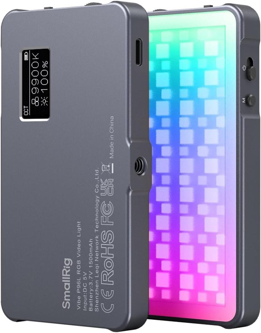 P96L RGB Video Light by SmallRig, Portable Metal LED Camera Light, 2500-8000K, 21 Effects, CRI 96+, OLED Display, Photo and Video Lighting, Long Battery Life, Fits Phone and Camera
