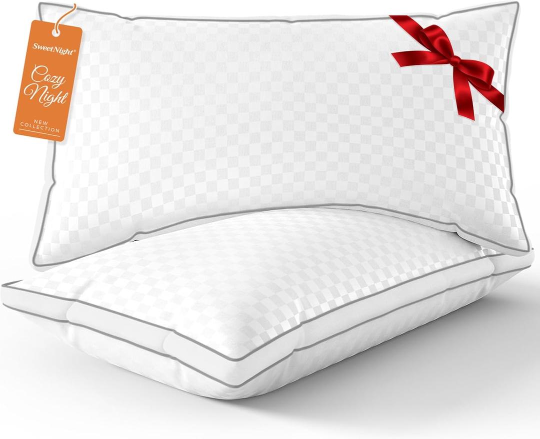 SweetNight Bed Pillows Queen Size Set of 2, Fluffy Luxury Hotel Pillows Collection Gusseted for Neck and Shoulder, Side Back Stomach Sleeper Pillow, Cozy Night 18"X28" (White)