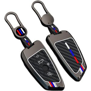 Carbon Fiber Key Fob Cover Case Metal Shell Cover Compatible for BMW 5 6 7 Series X1 X2 X3 X5 X6 X7 (Gunmetal