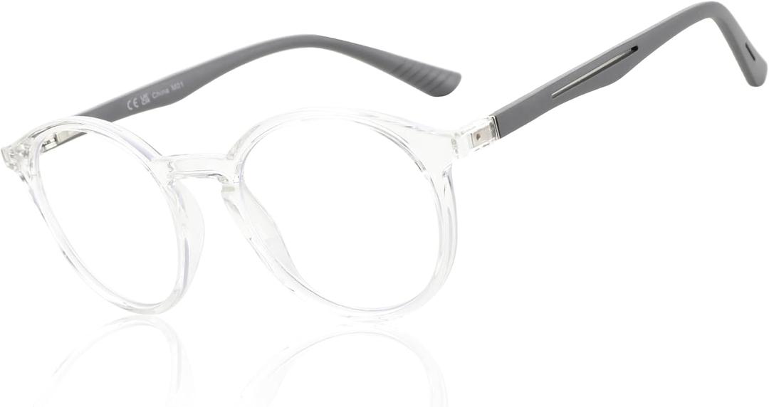 BLUEMOKY Reading Glasses for Men and Women: Blue Light Round Classic Eyeglasses - Computer Readers Glasses (C02 Clear / Grey)