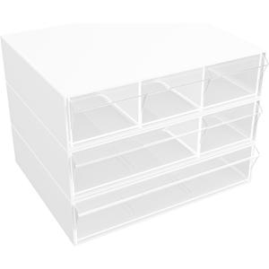 Gonice Desk Drawer Organizer, 3 Tier White Stackable Plastic Storage Organizer With 6 Drawers, Makeup Storage Box, Stationary Organizer for Office, Home, School