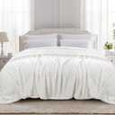 TOONOW Fleece Bed Blanket Queen Size 90x90 inches , Super Soft Fluffy Fuzzy Plush Blanket Geometric Pattern Cozy Microfiber Flannel Blankets for Couch, Bed, Sofa, Cream White