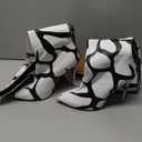 LINMUYOUJIA Thigh high boots for women striped Back zipper Burgundy Zebra Print Over the knee Sexy gold white pointed toe Cow Print leopard Magenta stiletto heel -black-white-43