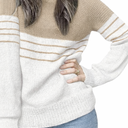CiCiBird Women’s Fall 2025 Color Block Sweater Striped Long Sleeve Knit Pullover Tops Loose Crew Neck Sweaters (Medium, Beige)