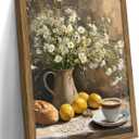 Vintage Framed Lemons Canvas Wall Art, Floral Kitchen Wall Decor, Coffee Paintings Pictures Prints, Rustic Neutral Daisy Canvas Poster Artwork for Living Room Bedroom Kitchen  16x24in