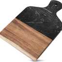 Coloch Marble and Acacia Wood Cutting Board, Black Charcuterie Chopping Board with Handle, Decorative Serving Board for Cheese, Steak, Bread, Fruit