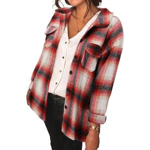 Shacket Jacket Women Flannel Shirt Long Sleeve Casual Plaid Regular Fit Button Down Top Red, Small