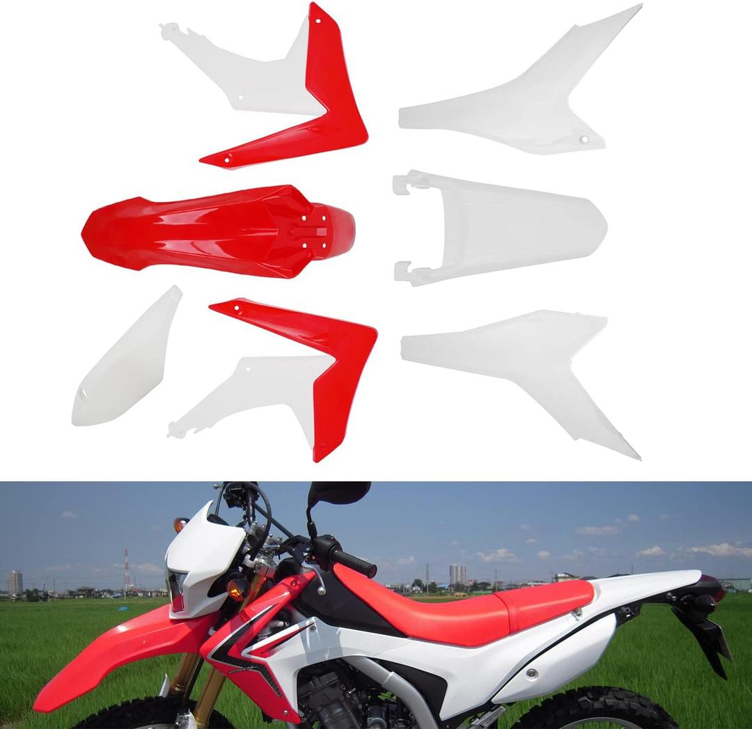 JFG RACING CRF250L Plastic Kit,Motorcycle Plastic Body Wrap Fender Fairing Kit for CRF250L 2013-2019 CRF250LA 2017-2019 Red White