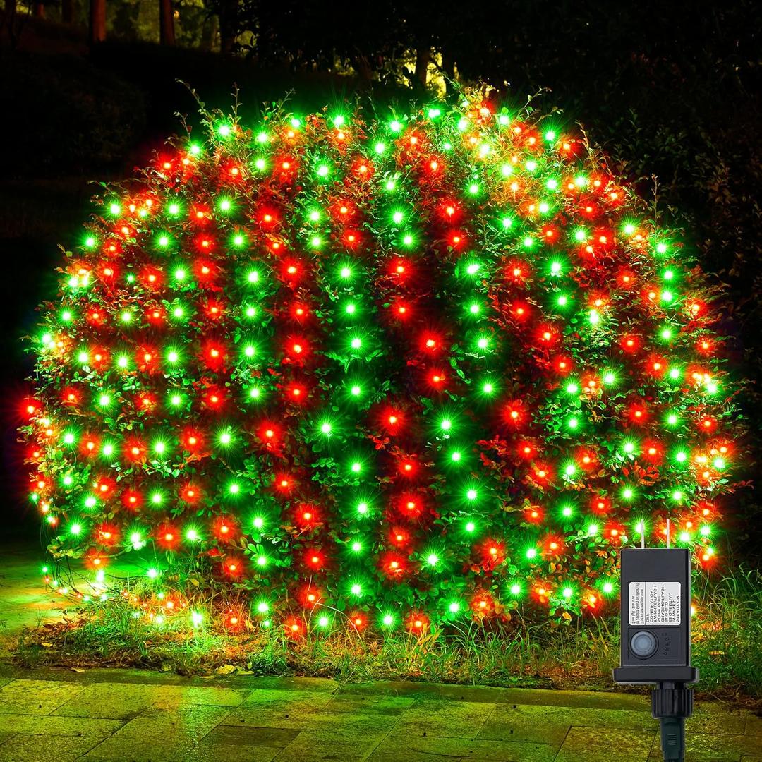 WBao Christmas Lights Outdoor 200LED 8.4ft x 5.2ft Christmas Net Lights with 8 Modes, Timer, End to End Connectable, Waterproof for Lawn, Bushes, Trees Outdoor Xmas Decorations, Red Green