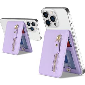 Cavor Compatible with Magsafe Wallet,Wallet with Adjustable StandMagnetic Wallet for iPhone 16 Pro Max/14 Pro/15/14 Plus/13/12, Magsafe Card Holder, Magsafe Phone Wallet, Zipper Pocket-Purple